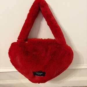 Kate Spade Cherry Red Luver Faux Fur Heart Tote